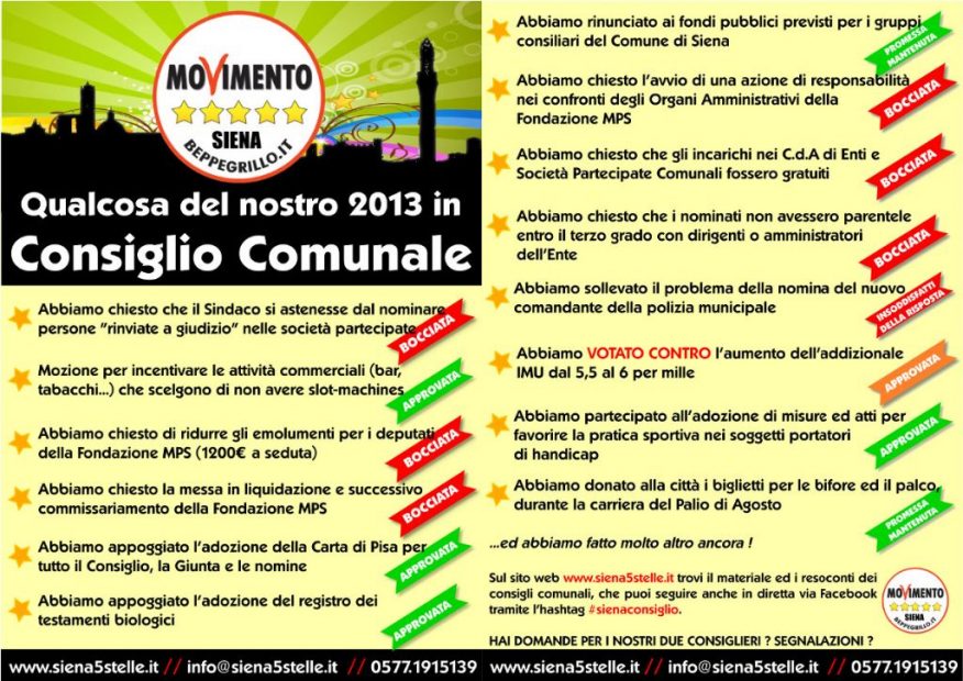 Siena 5 Stelle - 2013 in consiglio comunale